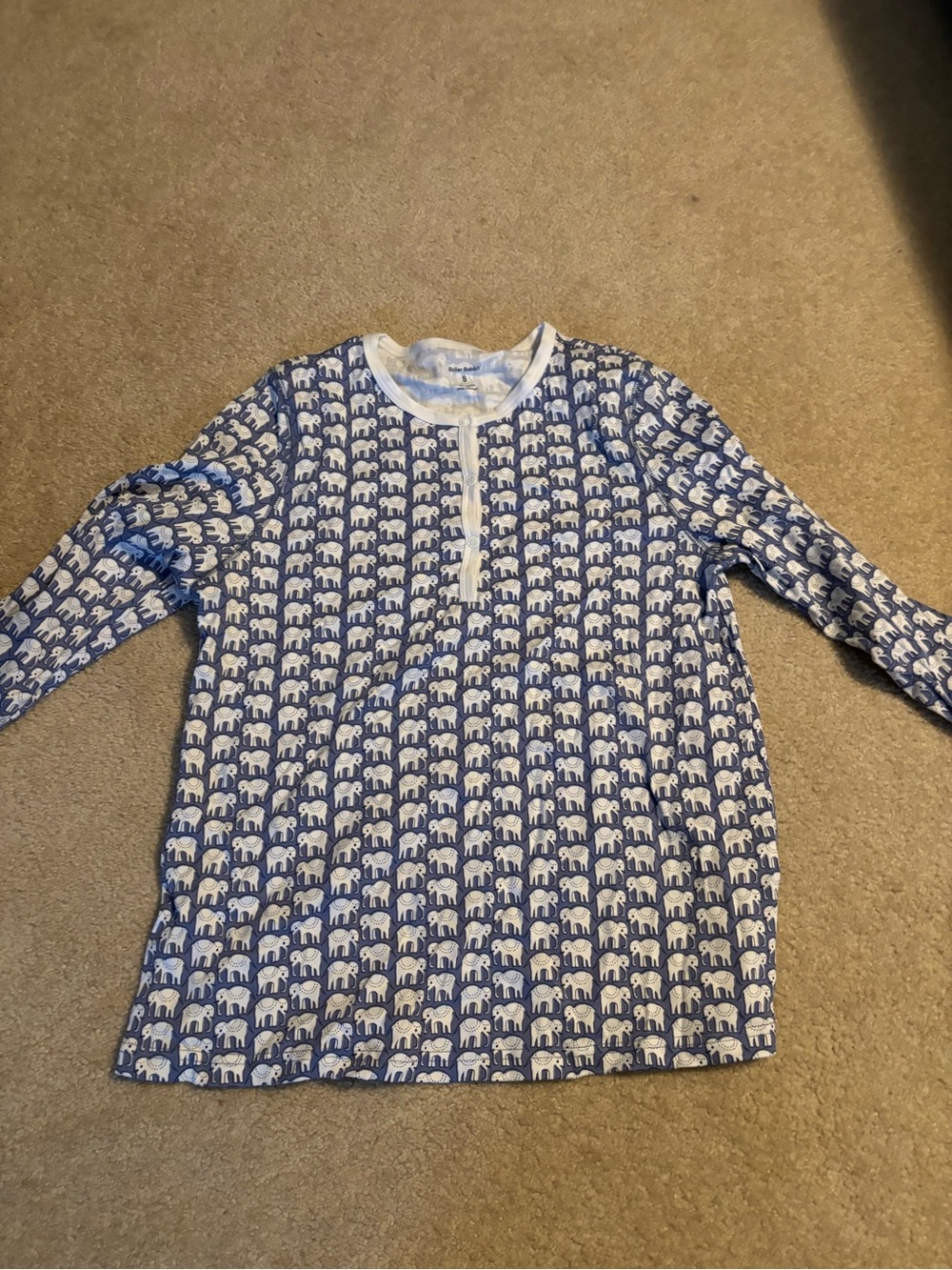 Roller Rabbit Blue and White Elephant Print Henley